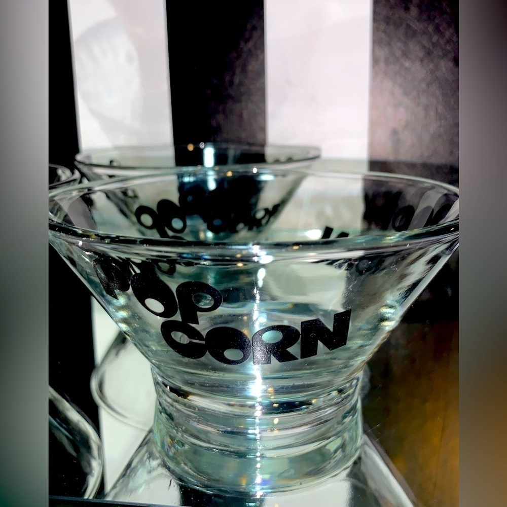 Set of 3 Vintage Retro Clear Wheaton Glass “Popcorn” Snack Bowls Movie TV Night